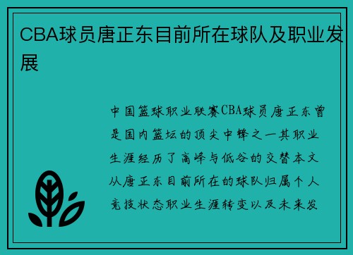 CBA球员唐正东目前所在球队及职业发展